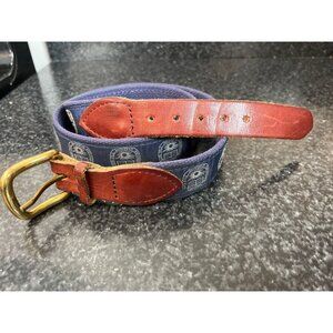 Vintage 1980s Amherst College Belt Leather & Cloth Solid Brass Buckle Adjustable